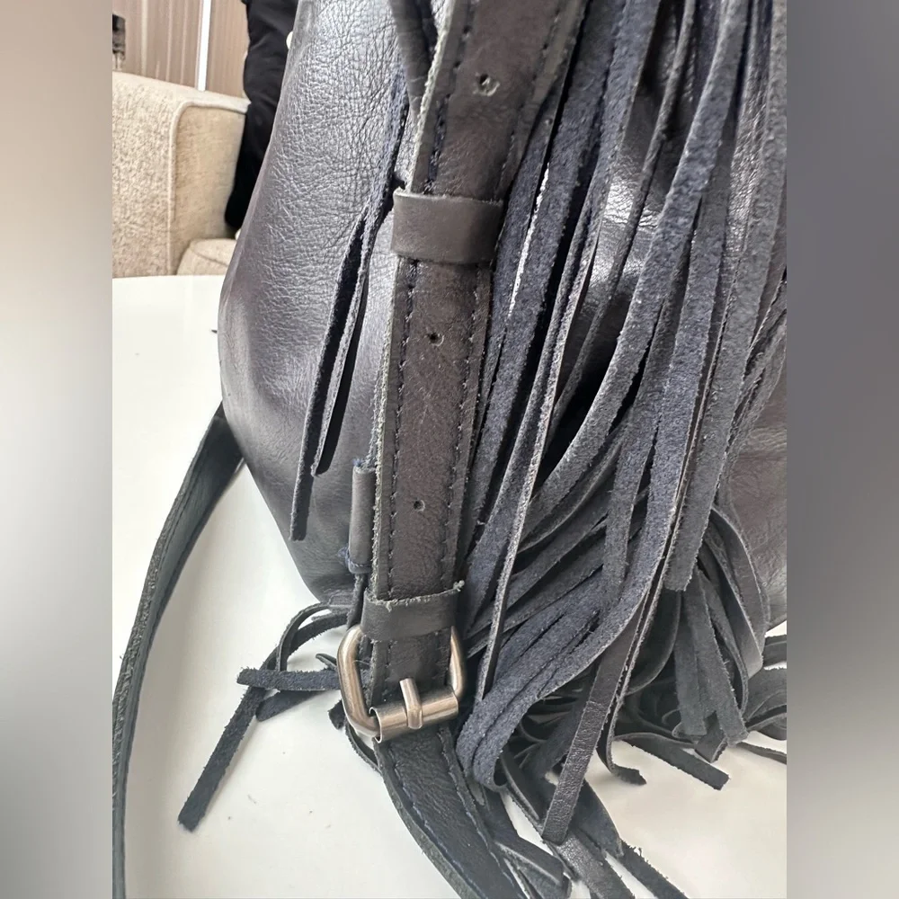 Patricia Nash Nicoletta Fringe Bucket Bag – Black Italian Leather - Picture 6 of 8